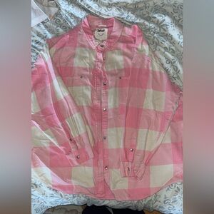 Aerie Button Down Flannel in Pink and White